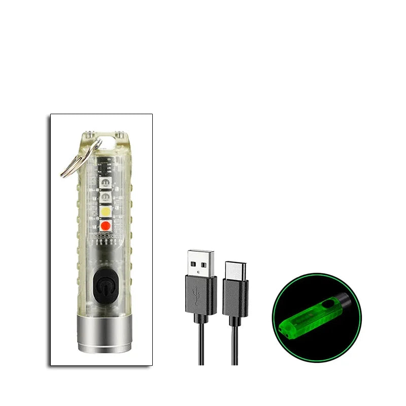 Mini Keychain Flashlight Type-C Fast Charging IP66 Waterproof Torch Lamp with Magnet Multifunction Warning Camping Flashlight