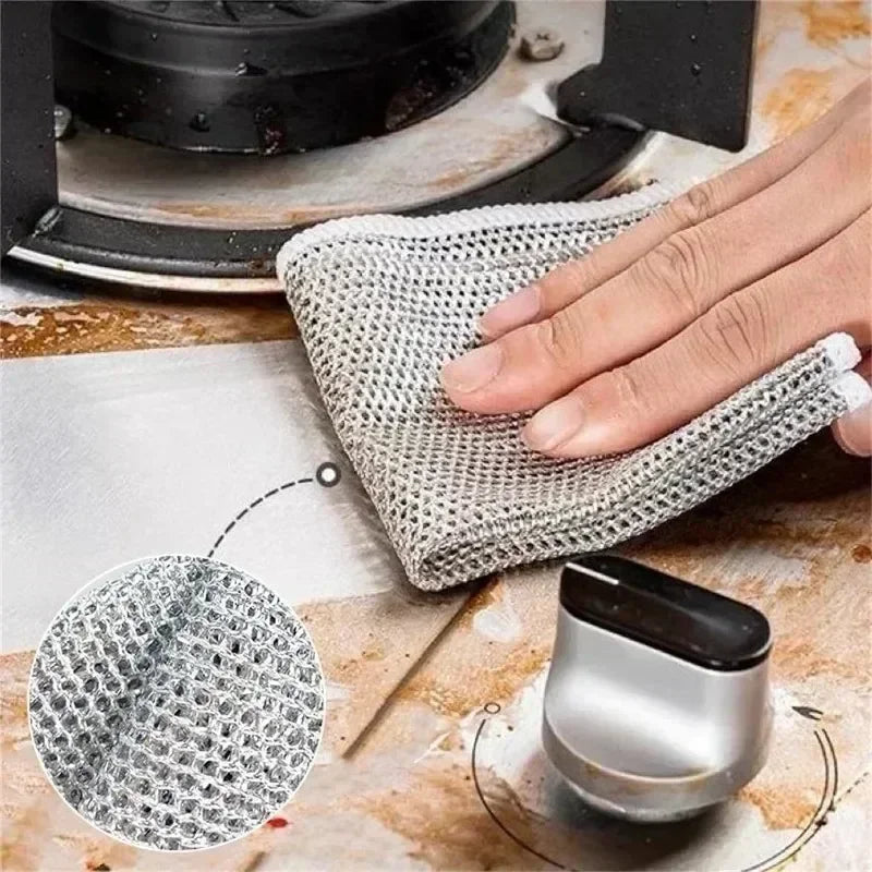 Magic Dishcloth Wire Cleaning Cloths Kitchen Silver Dish Pot Washing Cloth Towels Metal Steel Wire Rags for Kitchen 20X20Cm