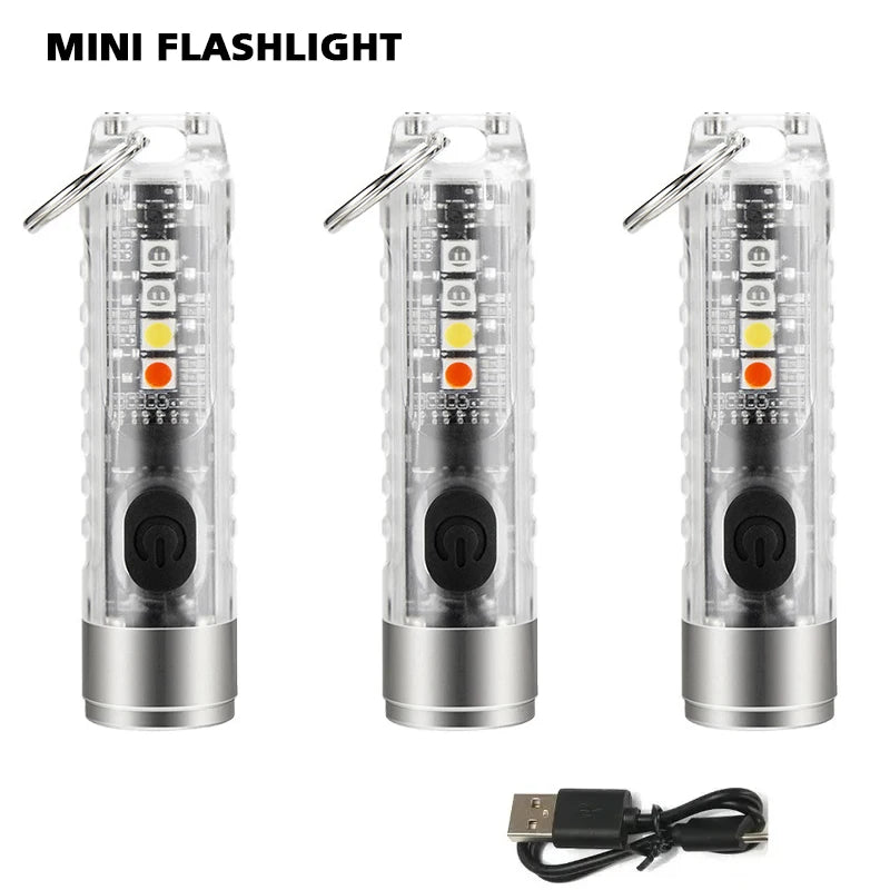 Mini Keychain Flashlight Type-C Fast Charging IP66 Waterproof Torch Lamp with Magnet Multifunction Warning Camping Flashlight