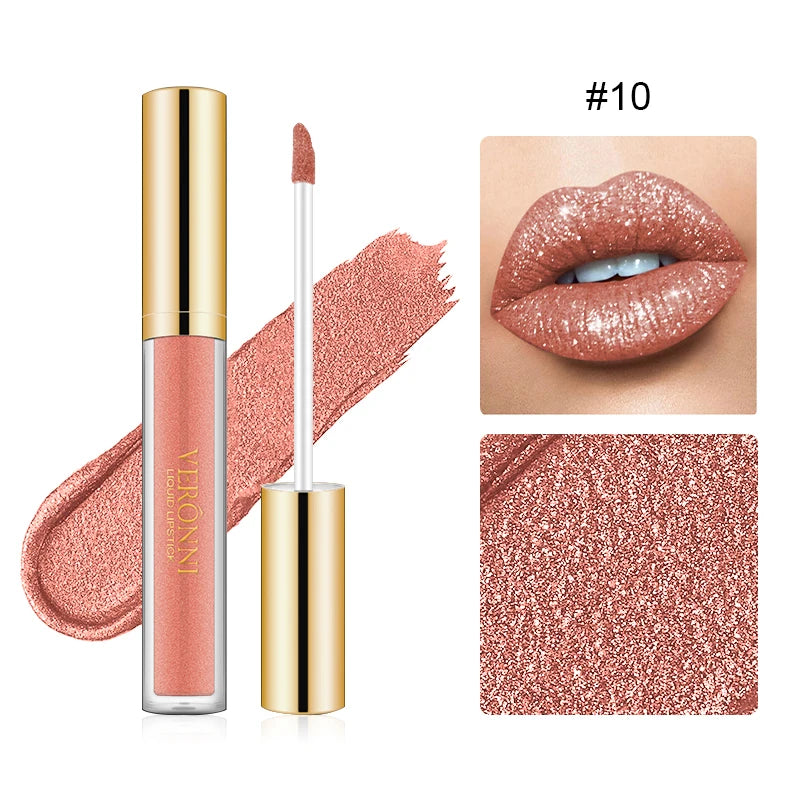 15 Color Glitter Liquid Lipsticks Shimmer Shiny Lipgloss Pearlescent Lip Tint Waterproof Long Lasting Matte Diamond Lips Glaze