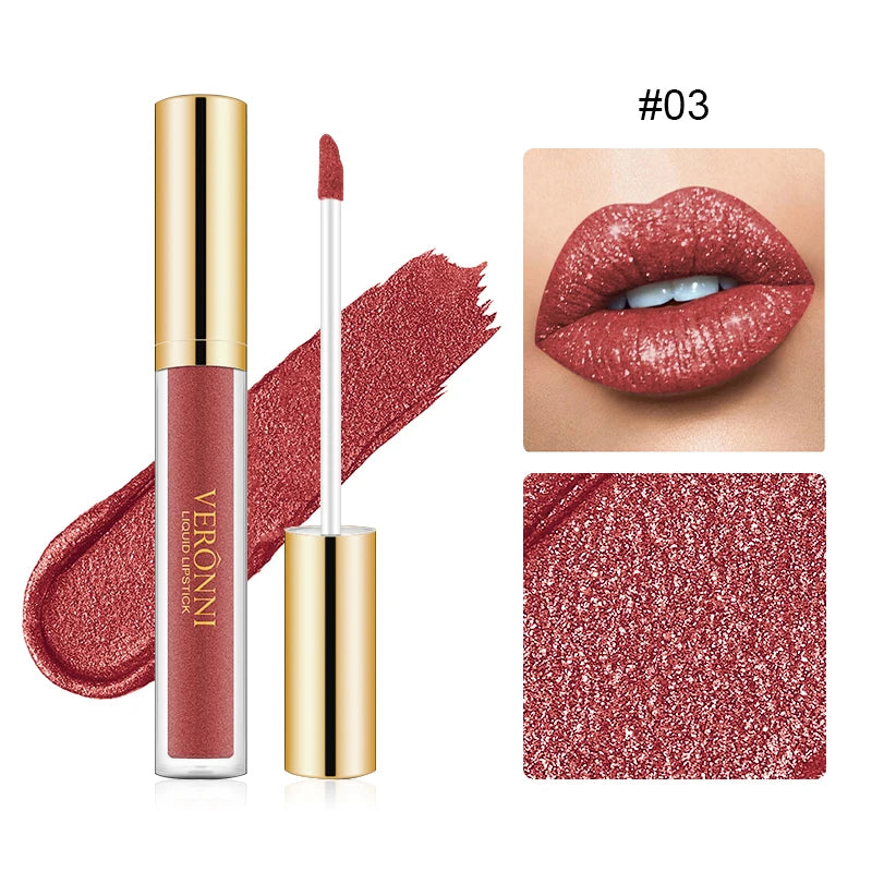 15 Color Glitter Liquid Lipsticks Shimmer Shiny Lipgloss Pearlescent Lip Tint Waterproof Long Lasting Matte Diamond Lips Glaze