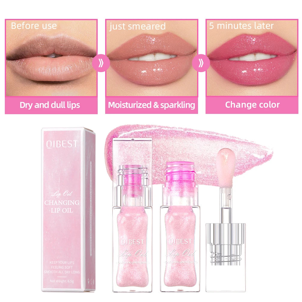 Color Changing Lip Gloss Pearlescent Glassy Lip Oil Natural Moisturizing  Reduce Lip Lines Jelly Plump Lips Care