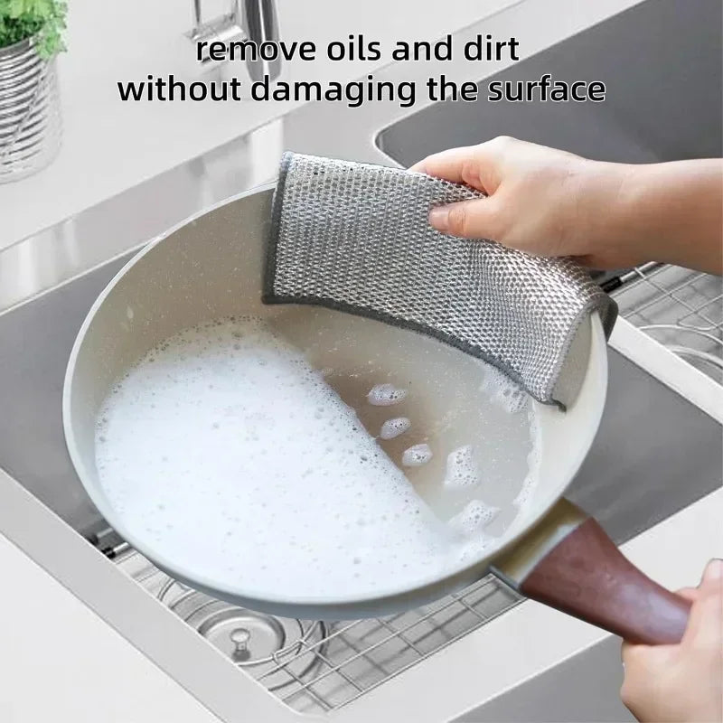 Magic Dishcloth Wire Cleaning Cloths Kitchen Silver Dish Pot Washing Cloth Towels Metal Steel Wire Rags for Kitchen 20X20Cm