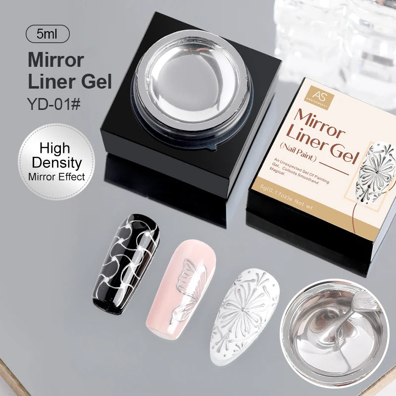 AS 5Ml Silver Metallic Painting Liner Gel Polish Super Bright Mirror Gel Nail Polish Semi Permanent Lines French Nail