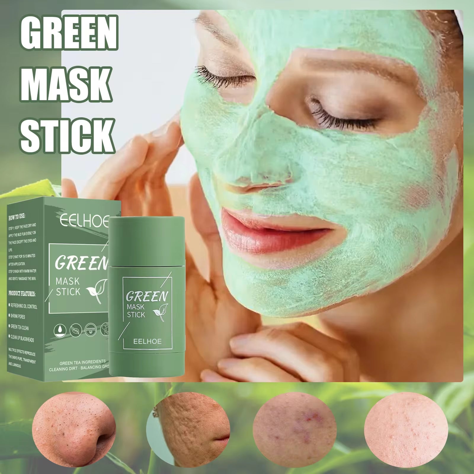 40Ml Remove Blackhead Green Tea Solid Mask Clean Stick Mask Facial Dispel Acne Blemish Shrink Pores Korean Skin Care Multipack