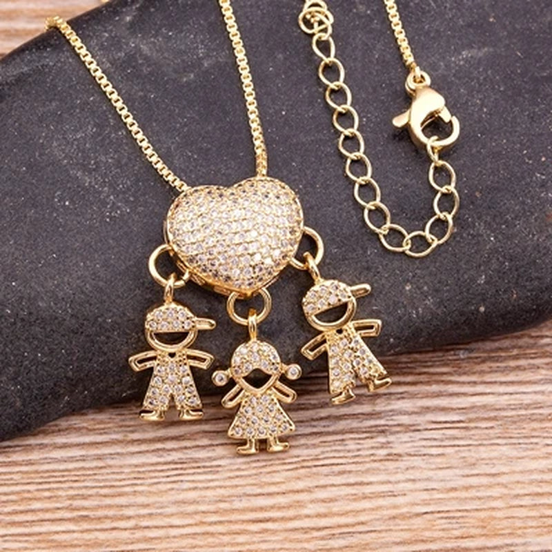 New Design 9 Styles Luxury Copper Zircon Boy Girl Heart Pendant Women Zircon Necklaces Chain Jewelry Charm Mother'S Day Gift