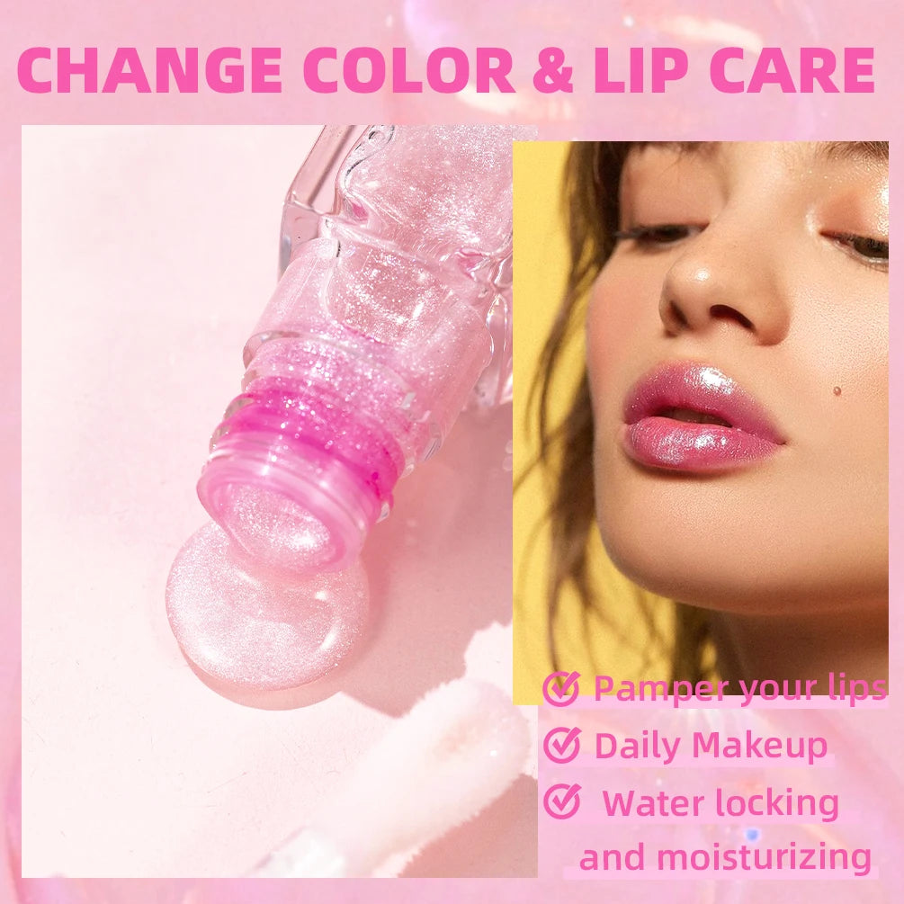 Color Changing Lip Gloss Pearlescent Glassy Lip Oil Natural Moisturizing  Reduce Lip Lines Jelly Plump Lips Care