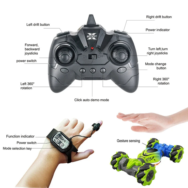 4WD RC Car Toy 2.4G Radio Remote Control Cars RC Watch Gesture Sensor Rotation Twist Stunt Drift Vehicle Toy for Children Kids