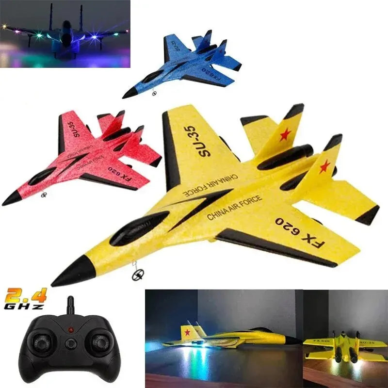 SU35 RC Plane FX620 FX820 2.4G Remote Control Flying Model Glider Airplane with LED Lights Aircraft Foam Toys for Children Gifts