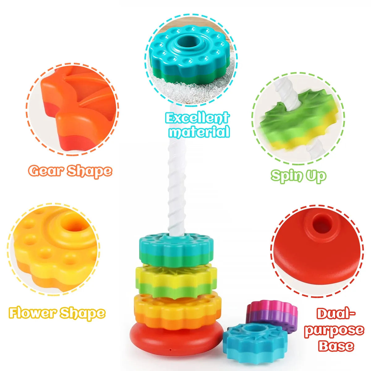 Montessori Rotating Rainbow Tower Baby Stacking Puzzle Toys Safety and Environmental Protection Colored Children'S Toys