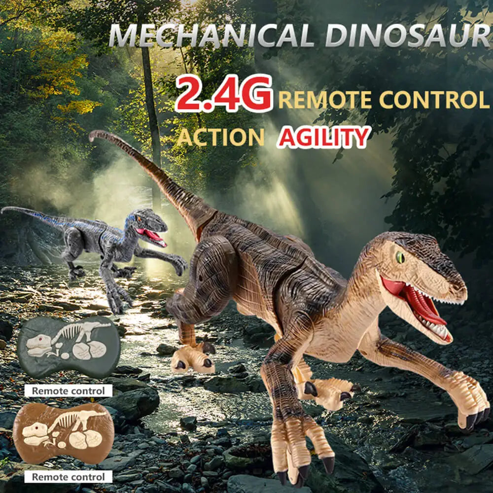 Remote Control Dinosaur Toys Kids RC Electric Walking Jurassic Dinosaur Simulation Velociraptor Toy with LED Light and Roaring